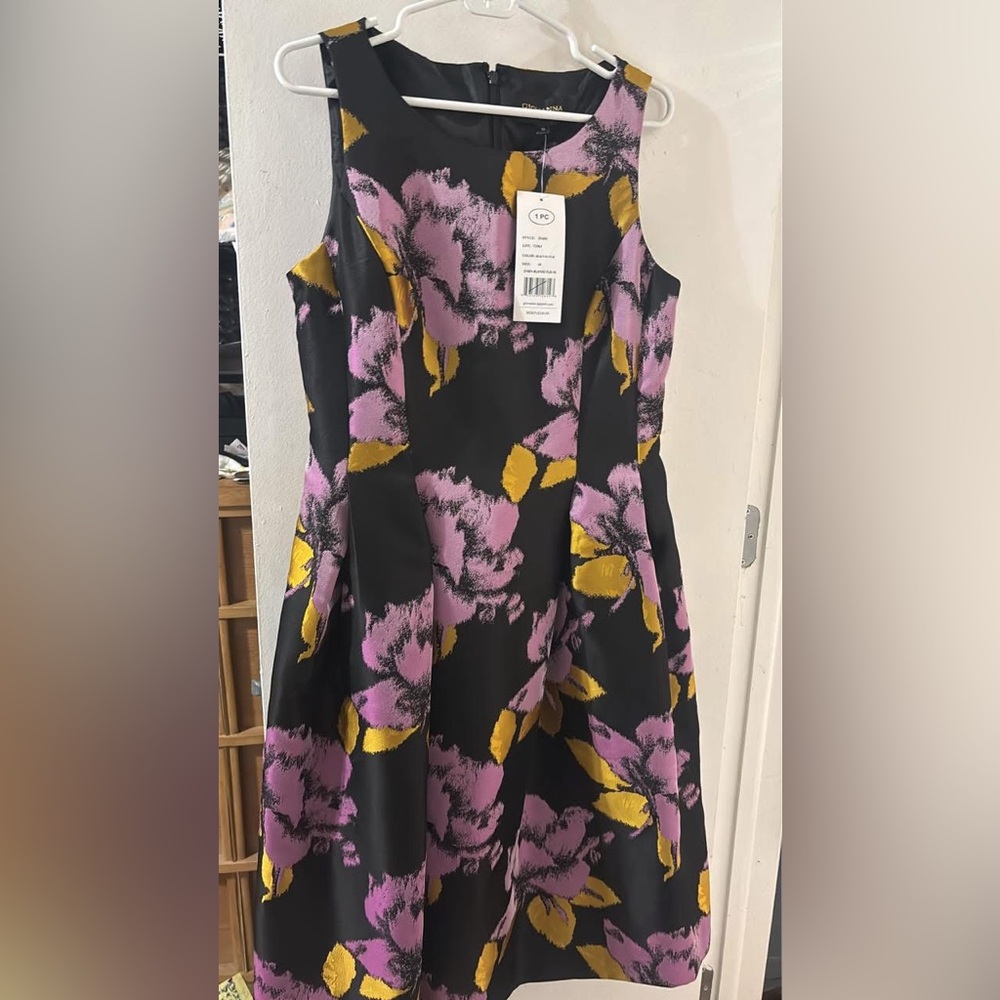 Chic Floral Midi Dress - Black, Lilac, Yellow